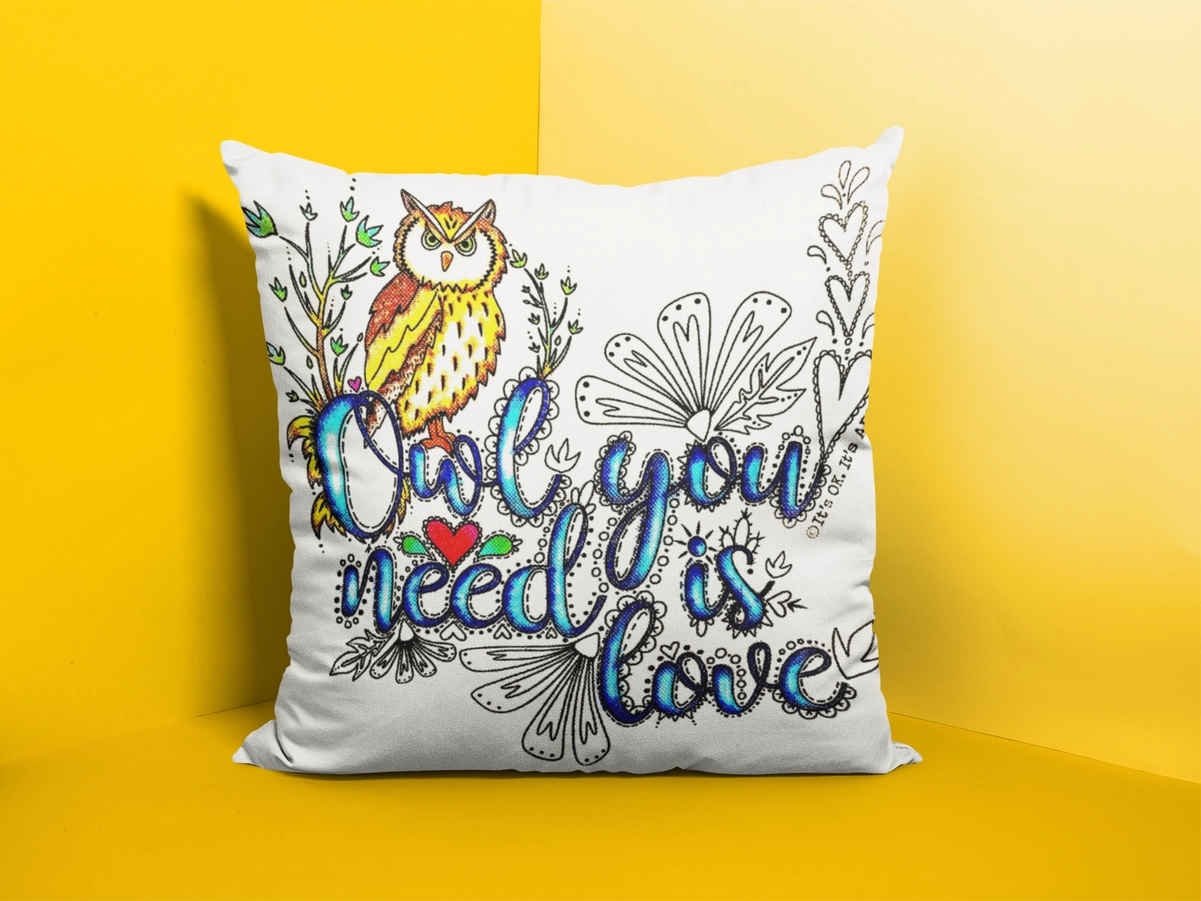 3a45bd7a3b4826bae6e8a01b4a6764567623cc9fd55048ca13c8d94cb8f30715 Owl You Need Is Love - Bird - DIY Pillow Coloring Kit - Image 3