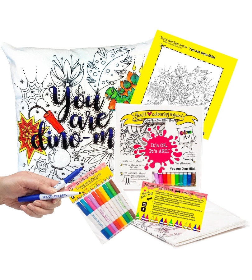 92bd970690c428a9b37f2cad68954082f9ccd20ce0f67853ab4aed177847eac7 You Are Dino-Mite - Dinosaur - DIY Pillow Coloring Kit - Image 2