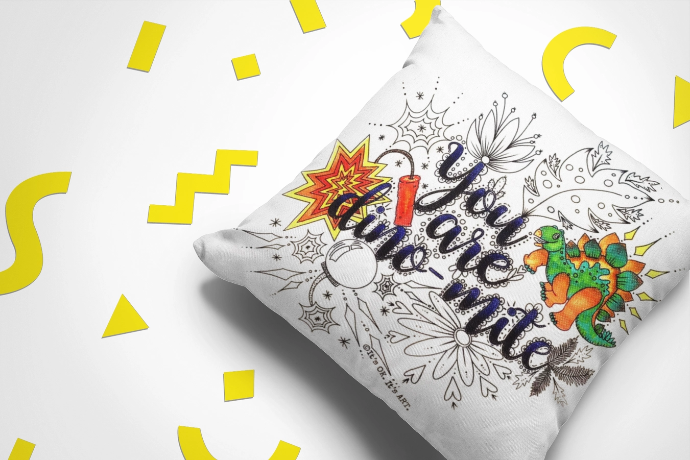 bda6f36ba370eec3b068b2415a78fd4cbfed0d3436e53580525788abfbf81a99 You Are Dino-Mite - Dinosaur - DIY Pillow Coloring Kit - Image 3