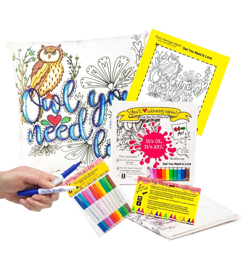 f03cdc6babdddf49d7ba42b44806ca5642322233bc52b9b1990b16cdb6dc144e Owl You Need Is Love - Bird - DIY Pillow Coloring Kit - Image 2