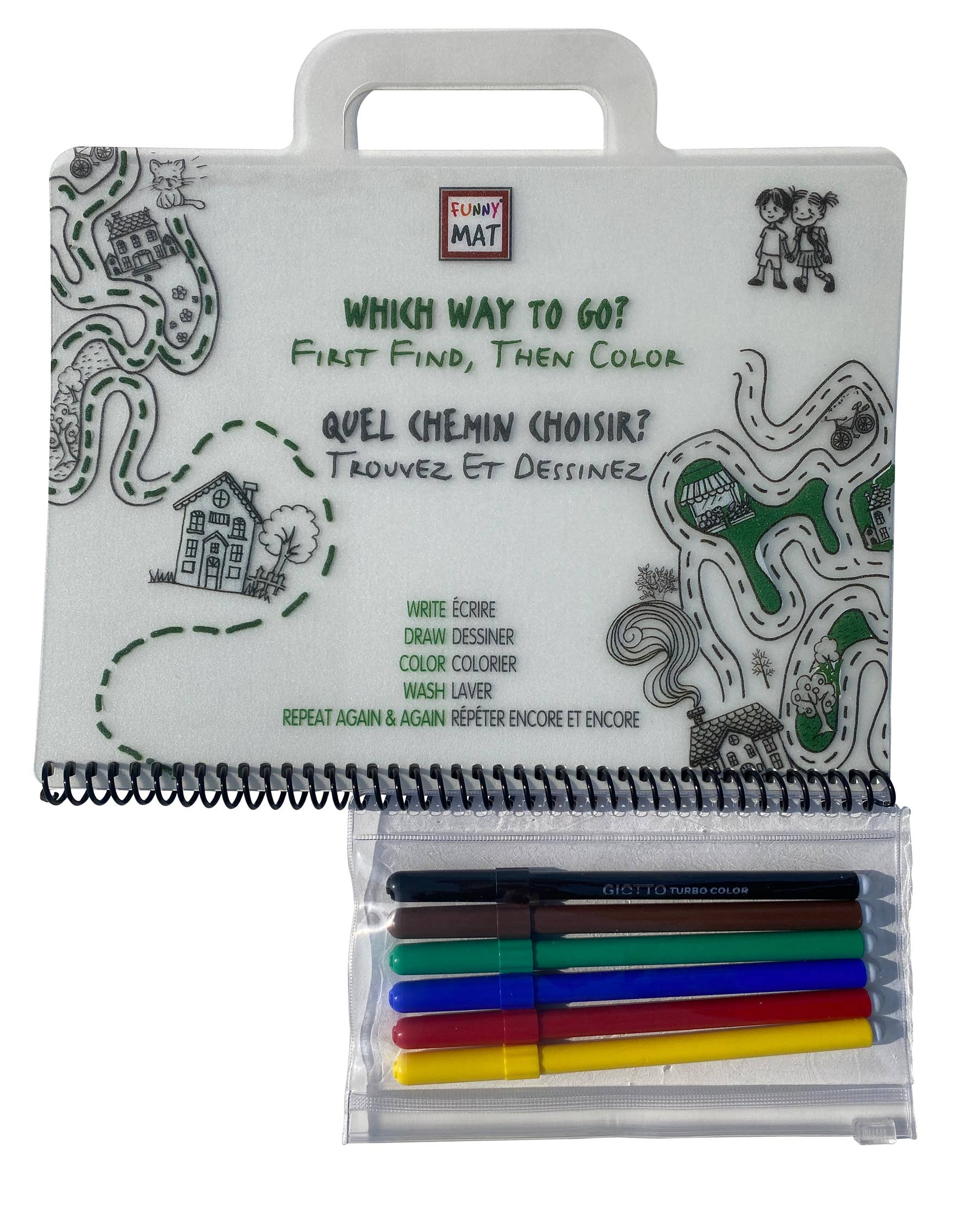 Mini coloring mat set with 6 Giotto Markers, Which Way to Go Which Way to Go - Mini coloring mat set Which